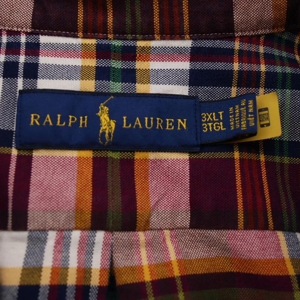 Polo Ralph Lauren Mens 3XLT Plaid Button Down Shirt Multi Color Pony Logo Tall